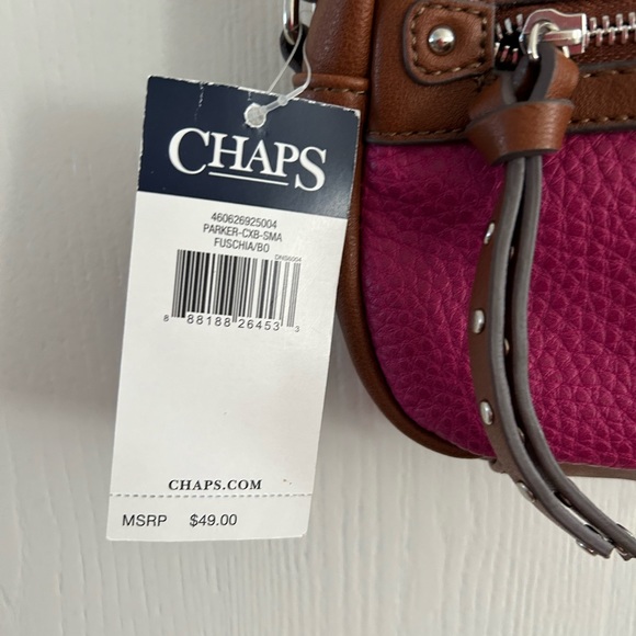 NEW CUTE Chaps Fuchsia Pink and Brown Crossbody Bag Approx 8" X 6" X 1.5" NWT - Picture 3 of 4